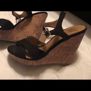 Ladies size 7 black wedges
